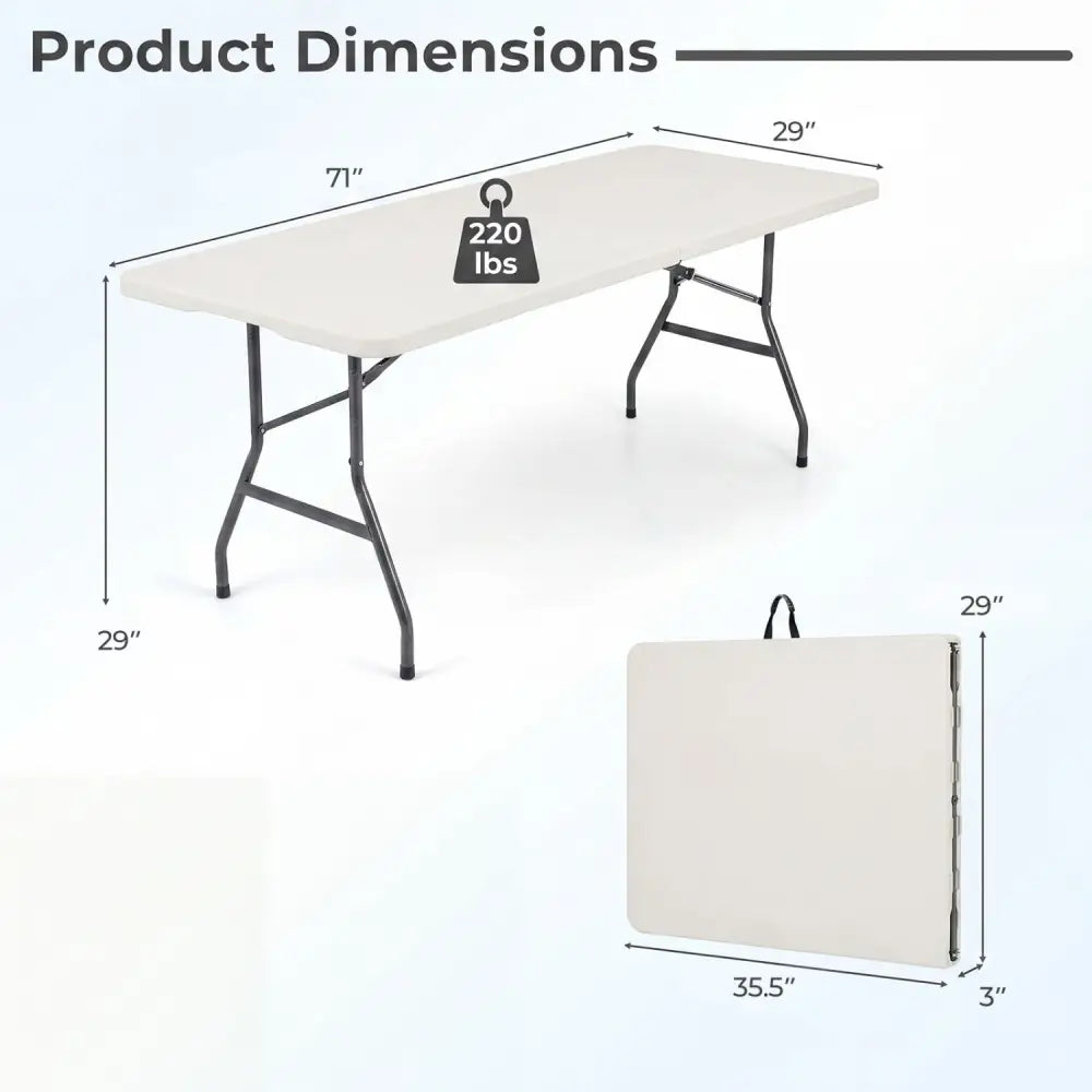 6 FT Plastic Fold-in-Half Camping Table-White - White - Picnic Tables