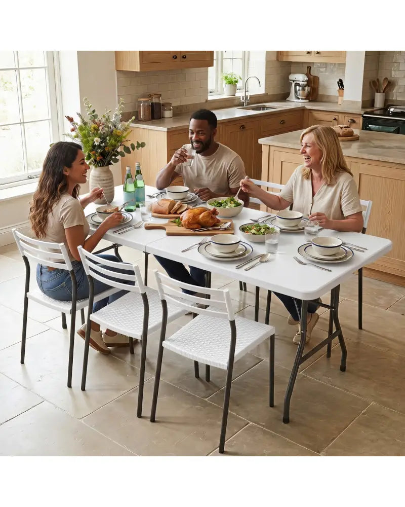 6 FT Plastic Fold-in-Half Camping Table-White - White - Picnic Tables
