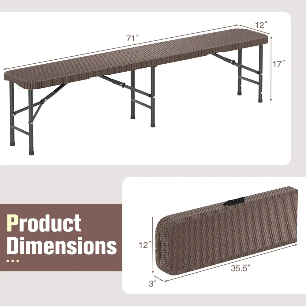 6 ft Plastic Folding Bench with 1320 LBS Capacity and Handle-Brown - Brown - Outdoor Benches