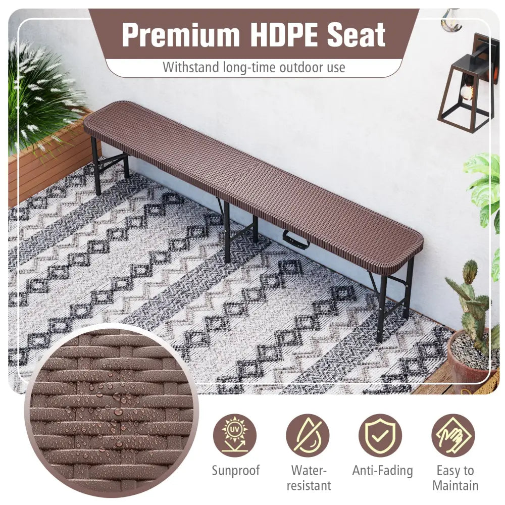 6 ft Plastic Folding Bench with 1320 LBS Capacity and Handle-Brown - Brown - Outdoor Benches