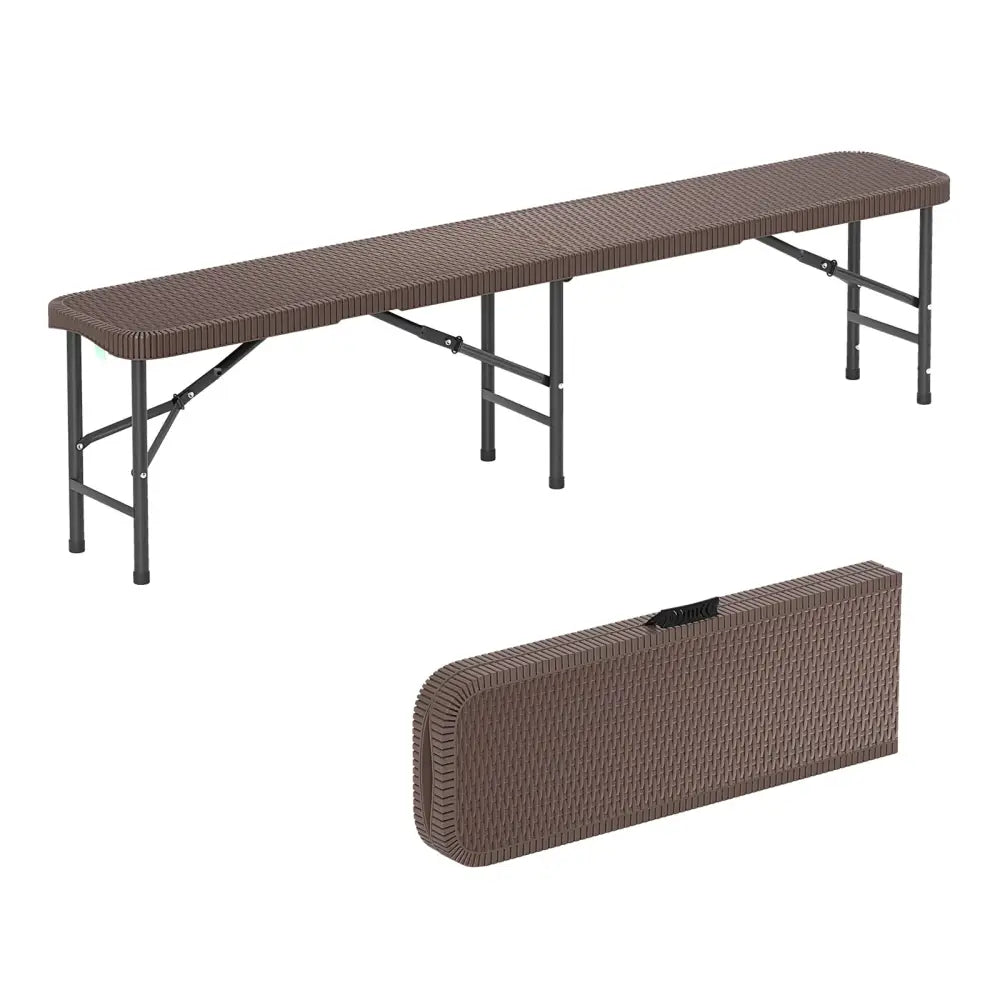 6 ft Plastic Folding Bench with 1320 LBS Capacity and Handle-Brown - Brown - Outdoor Benches