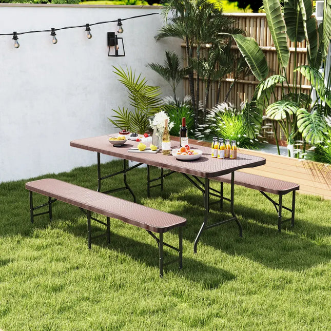 6 ft Plastic Folding Bench with 1320 LBS Capacity and Handle-Brown - Brown - Outdoor Benches