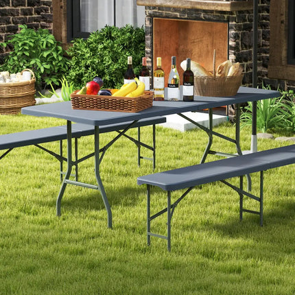 6 ft Portable Folding Table 350 LBS Fold-in-Half Table with HDPE Tabletop-Gray - Gray - Camping Furniture