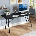 6 ft Portable Folding Table 350 LBS Fold-in-Half Table with HDPE Tabletop-Black - Black - Camping Furniture