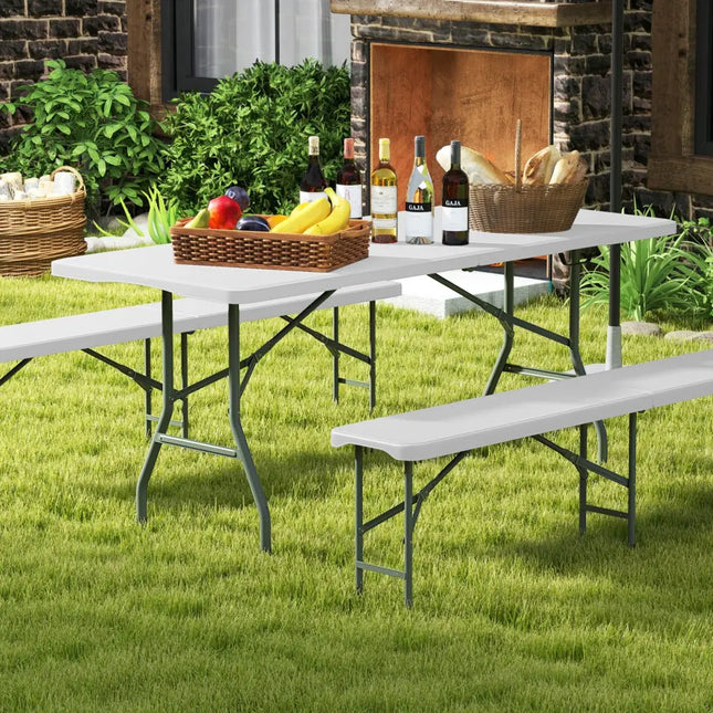 6 ft Portable Folding Table 350 LBS Fold-in-Half Table with HDPE Tabletop-White - White - Camping Furniture