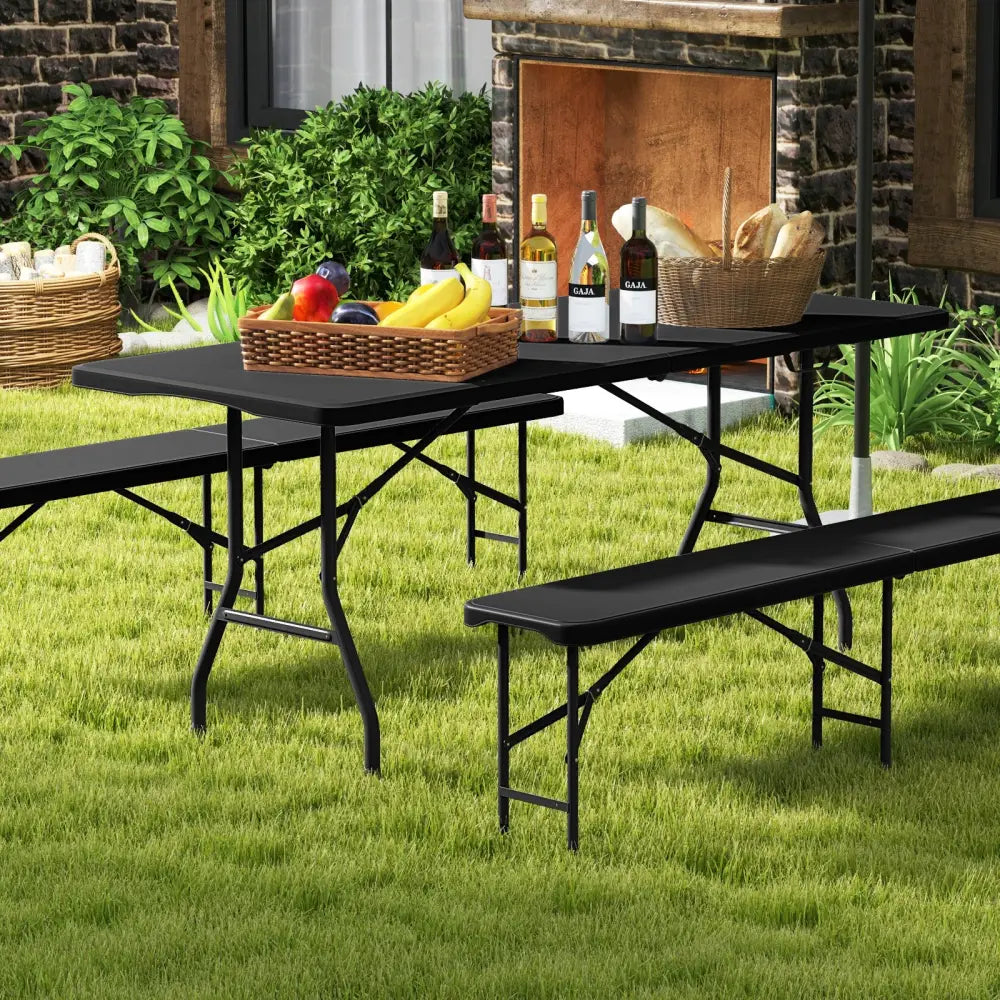 6 ft Portable Folding Table 350 LBS Fold-in-Half Table with HDPE Tabletop-Black - Black - Camping Furniture