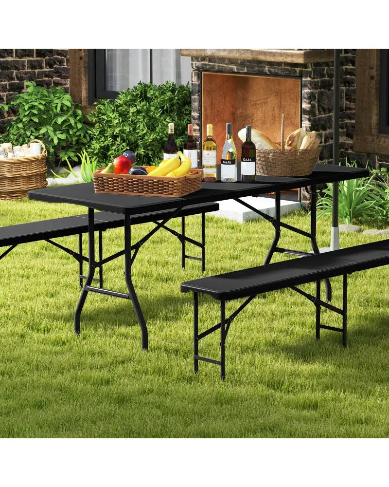 6 ft Portable Folding Table 350 LBS Fold-in-Half Table with HDPE Tabletop-Black - Black - Camping Furniture