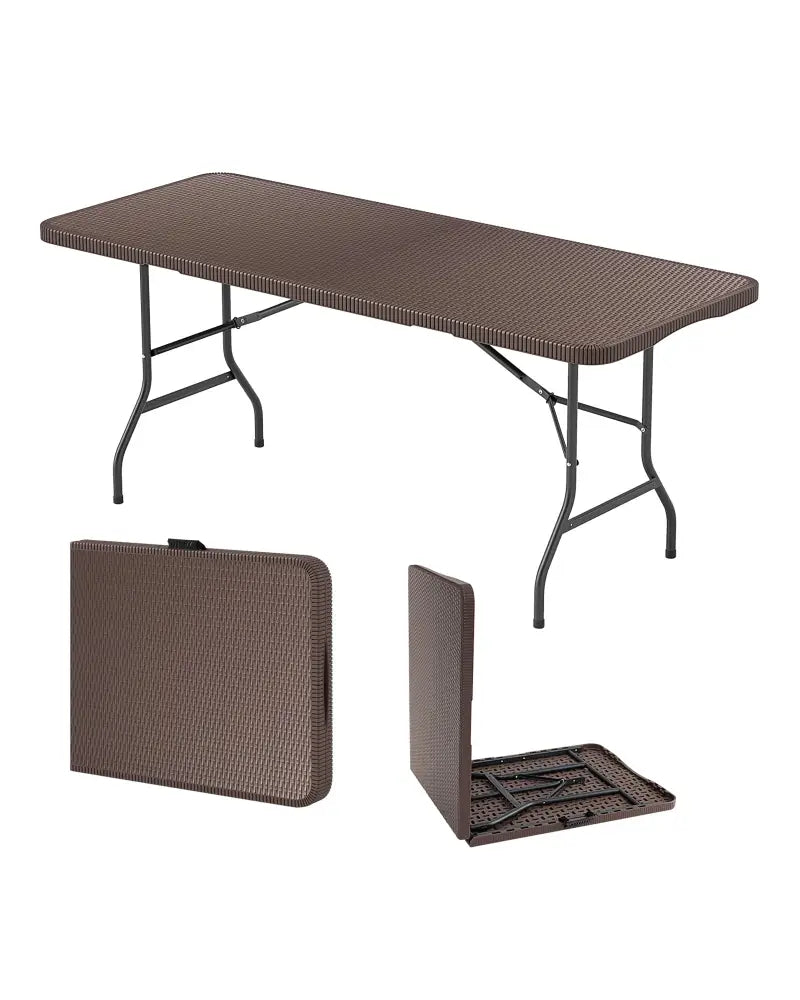 6 ft Portable Folding Table with Rattan-Like HDPE Tabletop and Safe Lock Mechanism-Brown - Brown - Picnic Tables