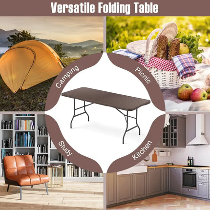 6 ft Portable Folding Table with Rattan-Like HDPE Tabletop and Safe Lock Mechanism-Brown - Brown - Picnic Tables