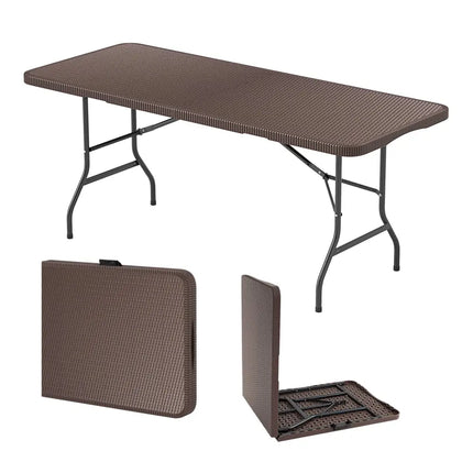 6 ft Portable Folding Table with Rattan-Like HDPE Tabletop and Safe Lock Mechanism-Brown - Brown - Picnic Tables