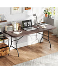6 ft Portable Folding Table with Rattan-Like HDPE Tabletop and Safe Lock Mechanism-Brown - Brown - Picnic Tables