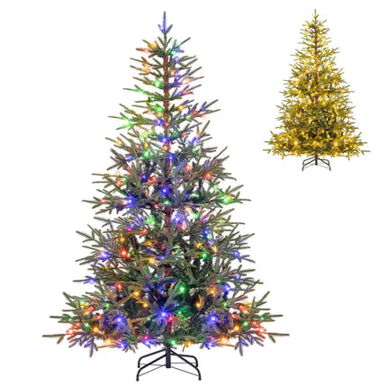 6 FT Pre-Lit Artificial Christmas Tree Hinged Xmas Tree with 250 Warm White & Multicolored LED Lights - Christmas Tree