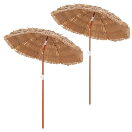 6 FT Thatched Beach Umbrella with Push Button Tilt Carrying Bag Set of 2-Natural - Natural - Outdoor Umbrellas