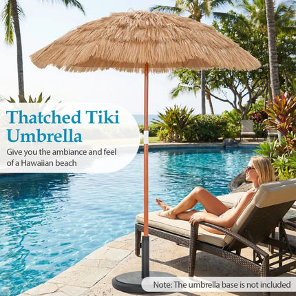 6 FT Thatched Beach Umbrella with Push Button Tilt Carrying Bag Set of 2-Natural - Natural - Outdoor Umbrellas