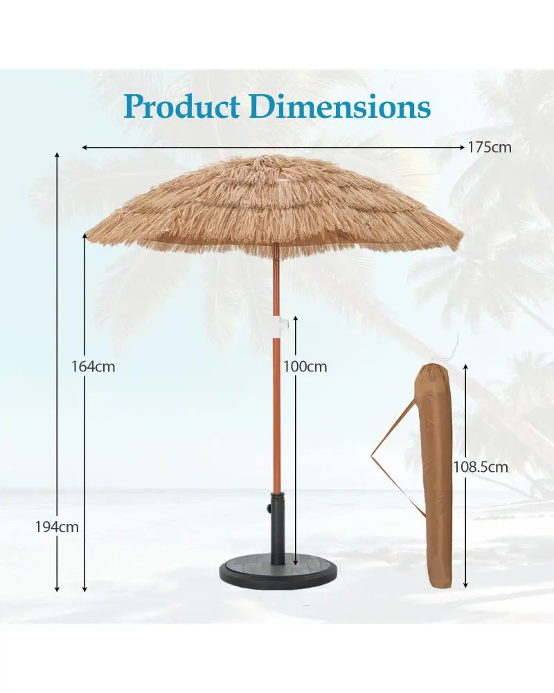 6 FT Thatched Beach Umbrella with Push Button Tilt Carrying Bag Set of 2-Natural - Natural - Outdoor Umbrellas