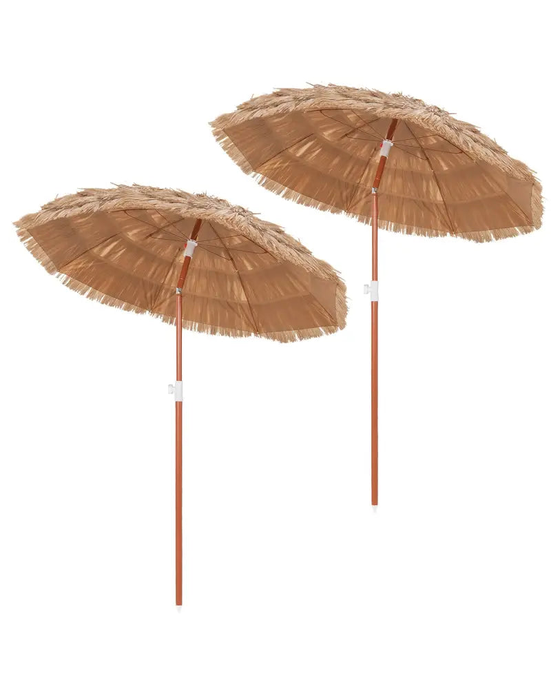 6 FT Thatched Beach Umbrella with Push Button Tilt Carrying Bag Set of 2-Natural - Natural - Outdoor Umbrellas