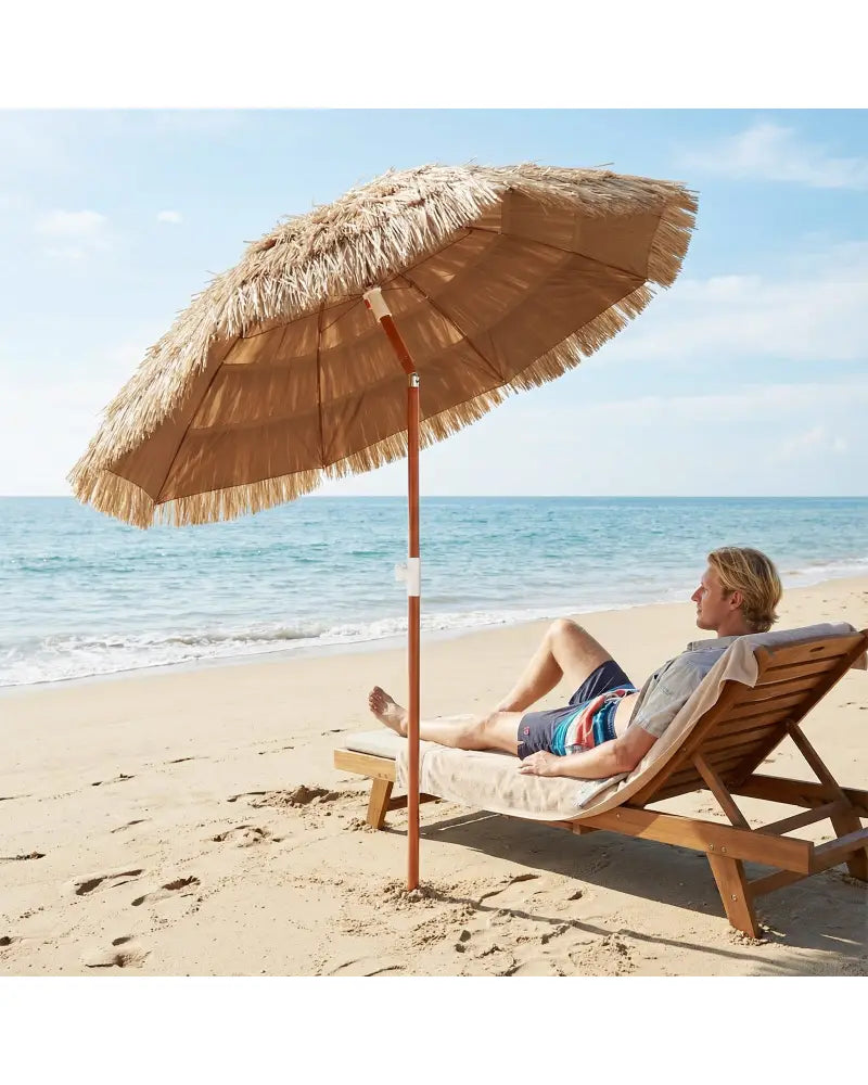 6 FT Thatched Beach Umbrella with Push Button Tilt Carrying Bag Set of 2-Natural - Natural - Outdoor Umbrellas