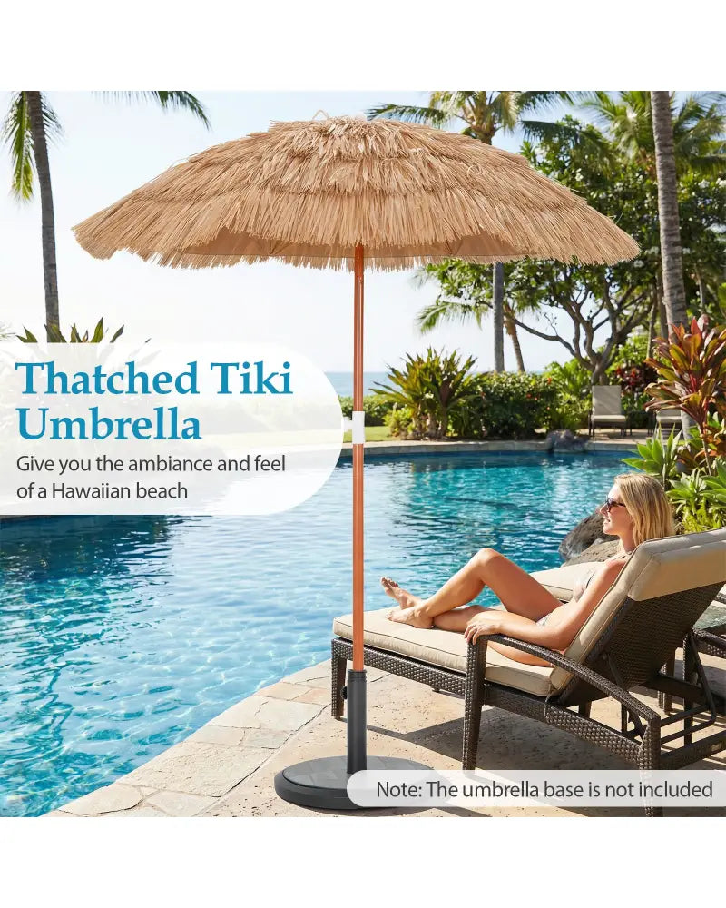 6 FT Thatched Beach Umbrella with Push Button Tilt Carrying Bag Set of 2-Natural - Natural - Outdoor Umbrellas