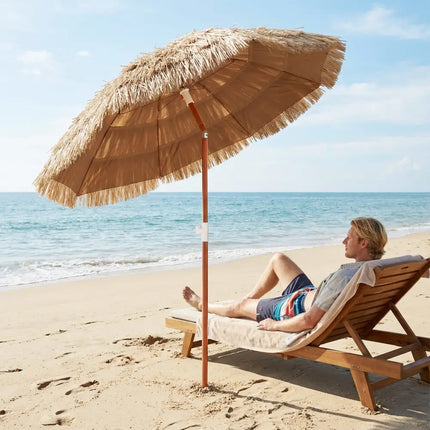6 FT Thatched Beach Umbrella with Push Button Tilt Carrying Bag Set of 2-Natural - Natural - Outdoor Umbrellas