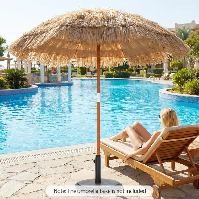 6 FT Thatched Beach Umbrella with Push Button Tilt Carrying Bag Set of 2-Natural - Natural - Outdoor Umbrellas