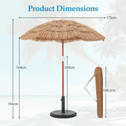 6 FT Thatched Beach Umbrella with Push Button Tilt Carrying Bag Set of 2-Natural - Natural - Outdoor Umbrellas