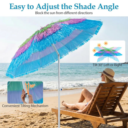 6 FT Tiki Thatched Patio Beach Umbrella with Push Button Tilt Carrying Bag-Colorful - Multicolor - Outdoor Umbrellas