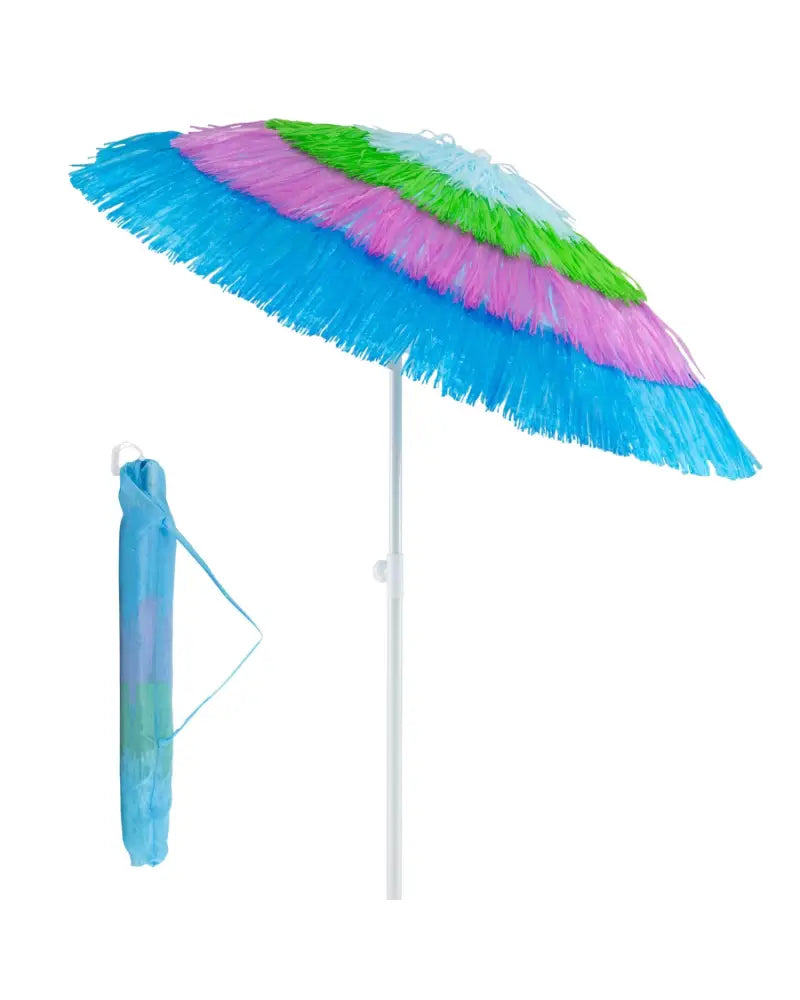 6 FT Tiki Thatched Patio Beach Umbrella with Push Button Tilt Carrying Bag-Colorful - Multicolor - Outdoor Umbrellas