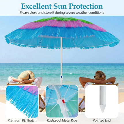 6 FT Tiki Thatched Patio Beach Umbrella with Push Button Tilt Carrying Bag-Colorful - Multicolor - Outdoor Umbrellas