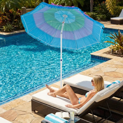 6 FT Tiki Thatched Patio Beach Umbrella with Push Button Tilt Carrying Bag-Colorful - Multicolor - Outdoor Umbrellas