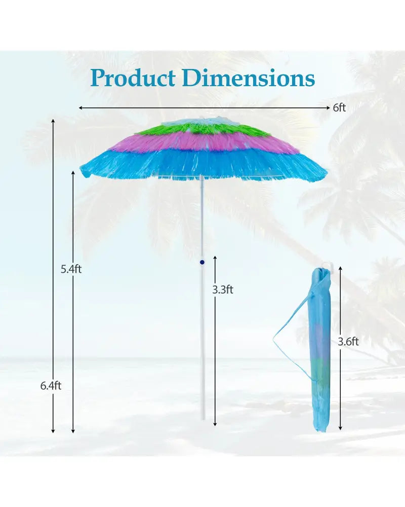 6 FT Tiki Thatched Patio Beach Umbrella with Push Button Tilt Carrying Bag-Colorful - Multicolor - Outdoor Umbrellas
