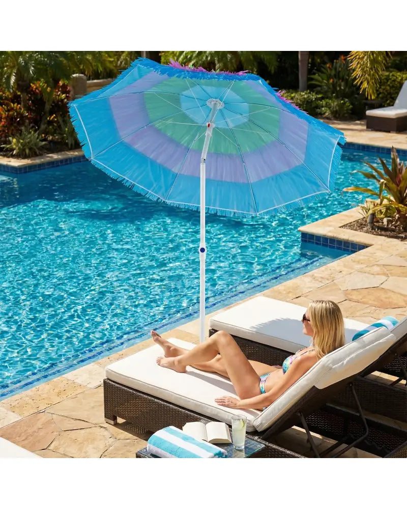 6 FT Tiki Thatched Patio Beach Umbrella with Push Button Tilt Carrying Bag-Colorful - Multicolor - Outdoor Umbrellas