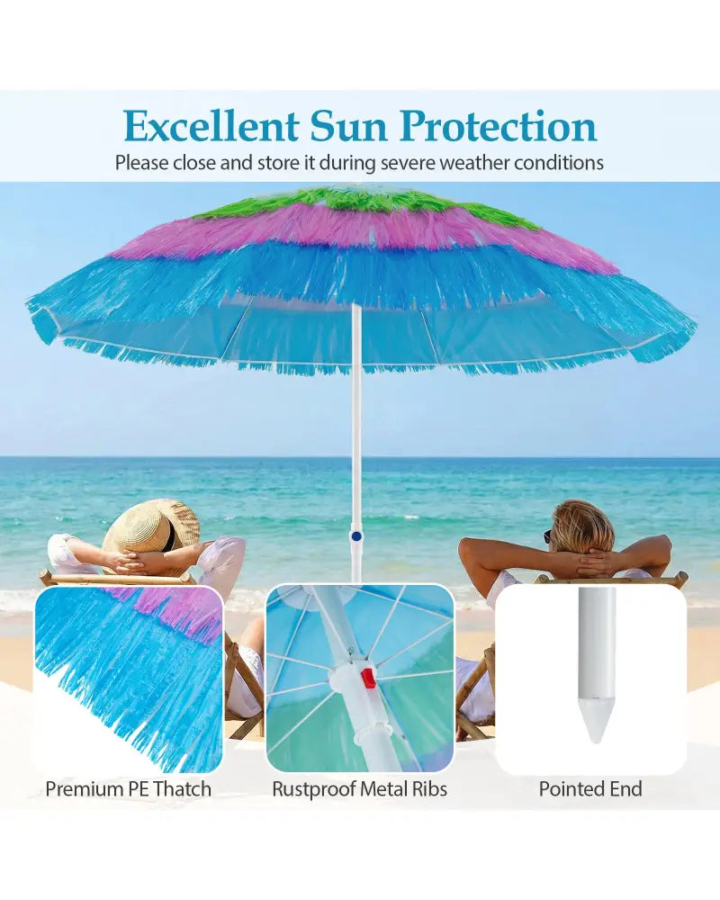 6 FT Tiki Thatched Patio Beach Umbrella with Push Button Tilt Carrying Bag-Colorful - Multicolor - Outdoor Umbrellas