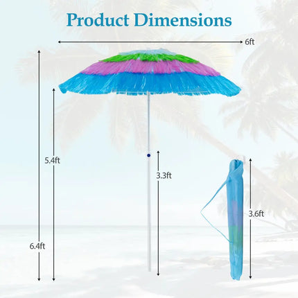 6 FT Tiki Thatched Patio Beach Umbrella with Push Button Tilt Carrying Bag-Colorful - Multicolor - Outdoor Umbrellas