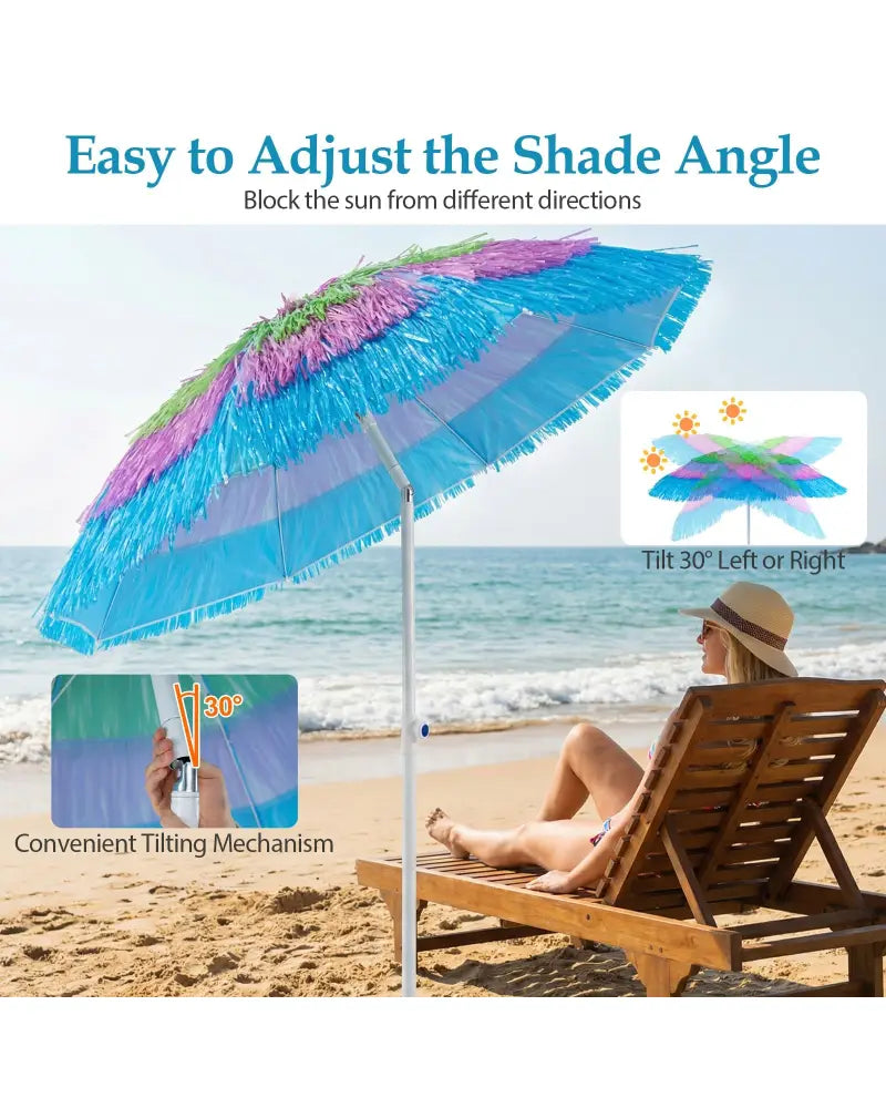 6 FT Tiki Thatched Patio Beach Umbrella with Push Button Tilt Carrying Bag-Colorful - Multicolor - Outdoor Umbrellas