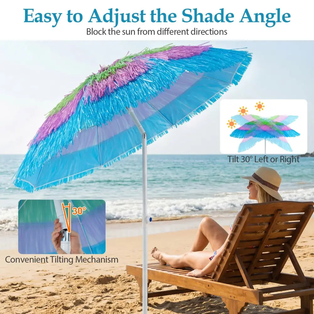 6 FT Tiki Thatched Patio Beach Umbrella with Push Button Tilt Carrying Bag-Colorful - Multicolor - Outdoor Umbrellas