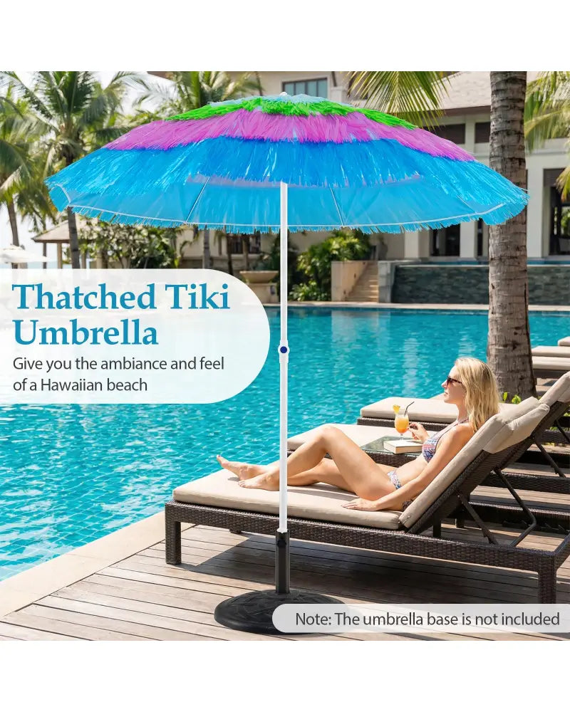 6 FT Tiki Thatched Patio Beach Umbrella with Push Button Tilt Carrying Bag-Colorful - Multicolor - Outdoor Umbrellas
