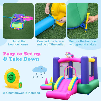 6-in-1 Bouncy Castle Inflatable Bounce House with Slide and Ball Pit with 480W Blower - Multicolor - Bounce House