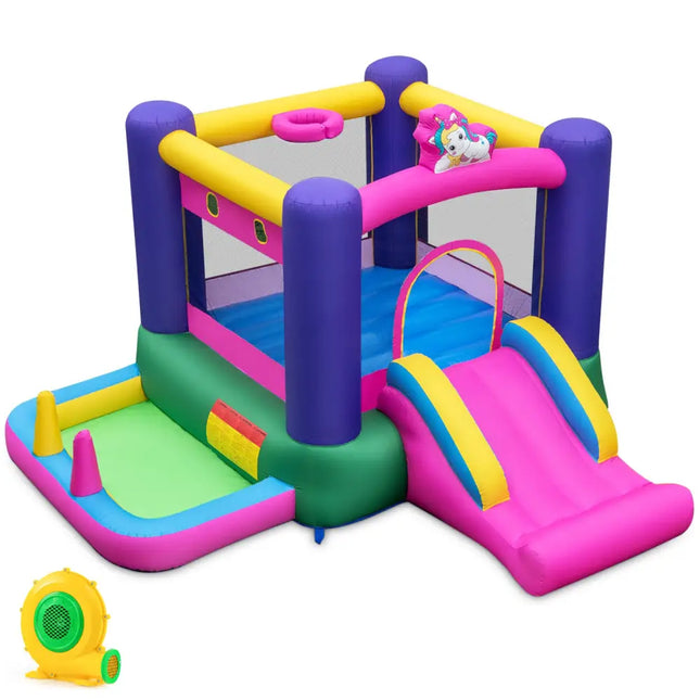 6-in-1 Bouncy Castle Inflatable Bounce House with Slide and Ball Pit with 480W Blower - Multicolor - Bounce House