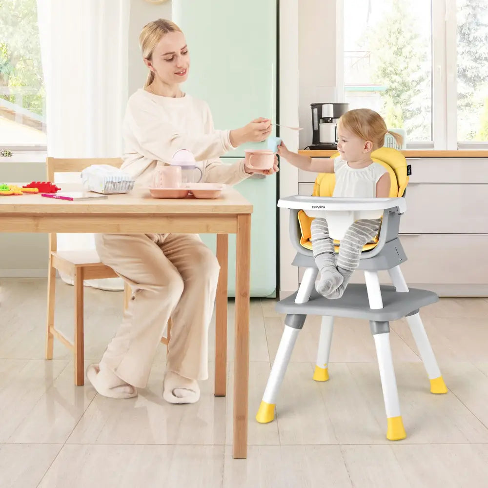 6-in-1 Convertible Baby High Chair with Adjustable Removable Tray-Yellow - Yellow - High Chairs