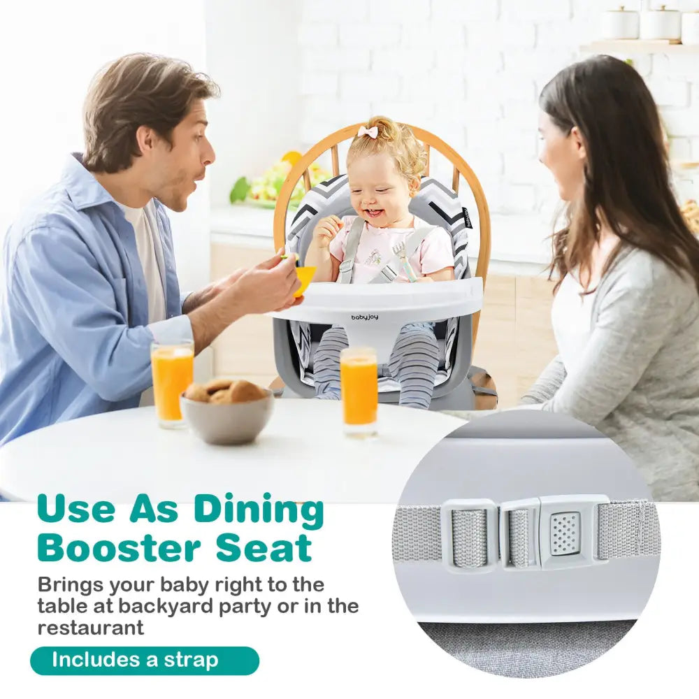 6-in-1 Convertible Baby High Chair with Adjustable Removable Tray-Gray & White - Gray & White - High Chairs