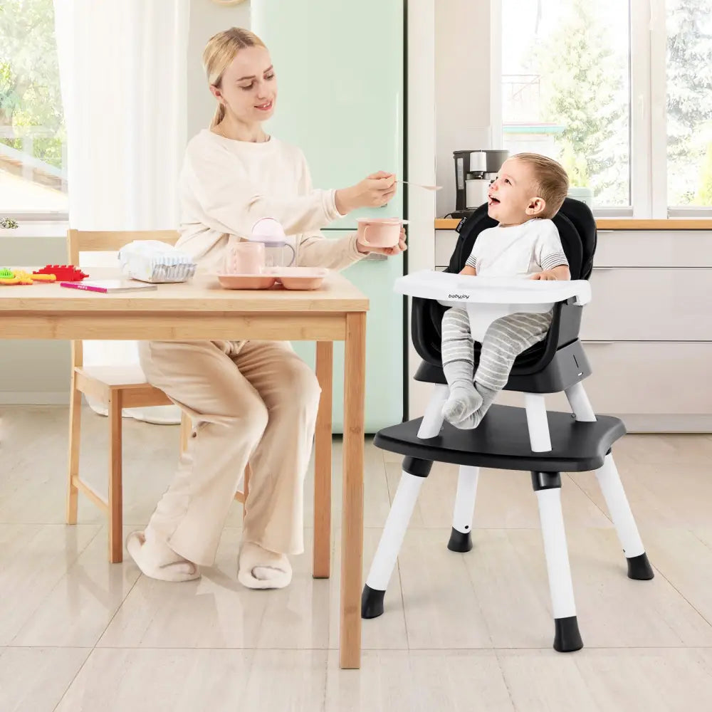 6-in-1 Convertible Baby High Chair with Adjustable Removable Tray-Black - Black - High Chairs