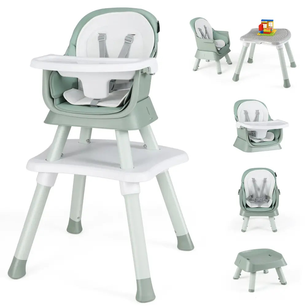 6-in-1 Convertible Baby High Chair with Adjustable Removable Tray-Green - Green - High Chairs