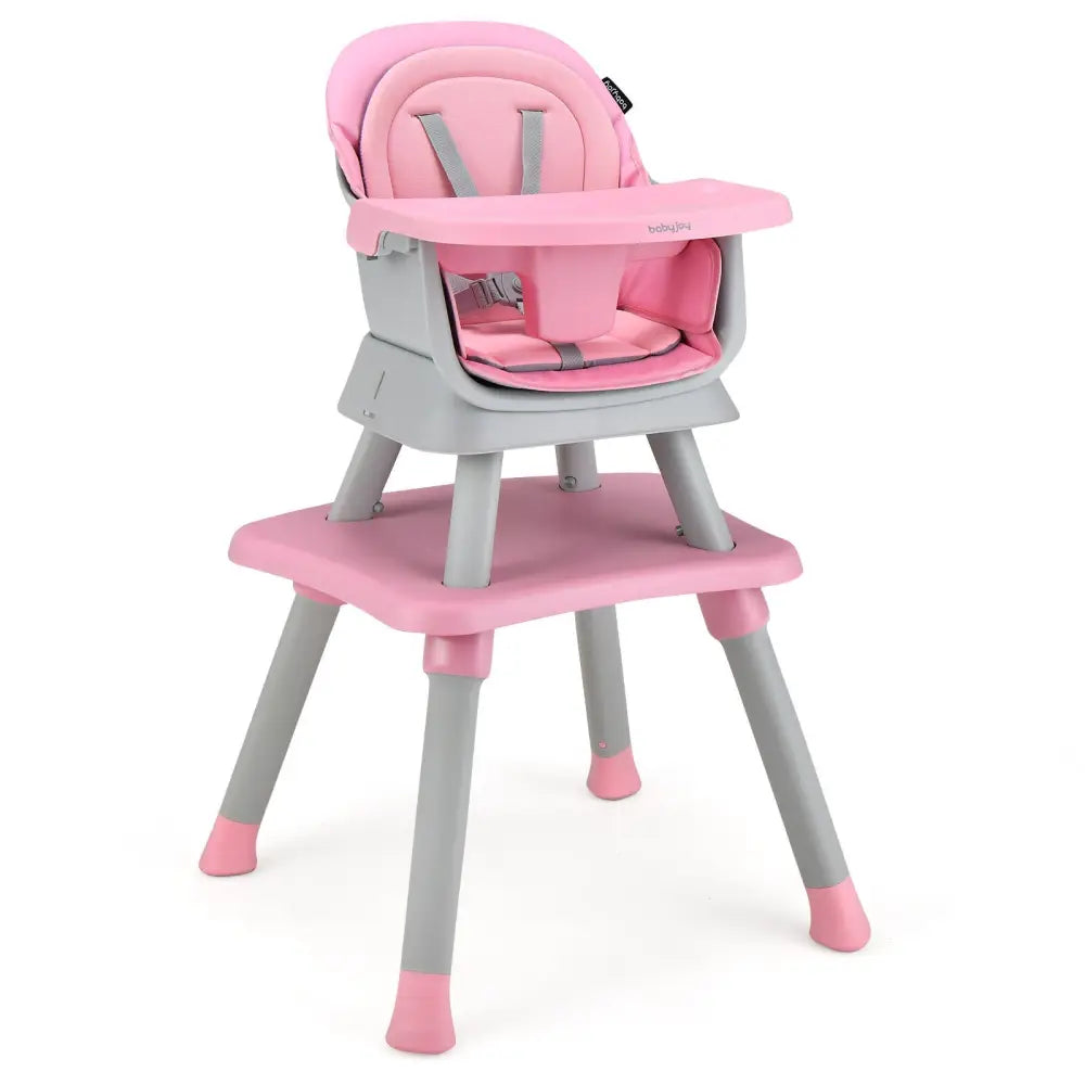 6-in-1 Convertible Baby High Chair with Adjustable Removable Tray-Pink - Pink - High Chairs