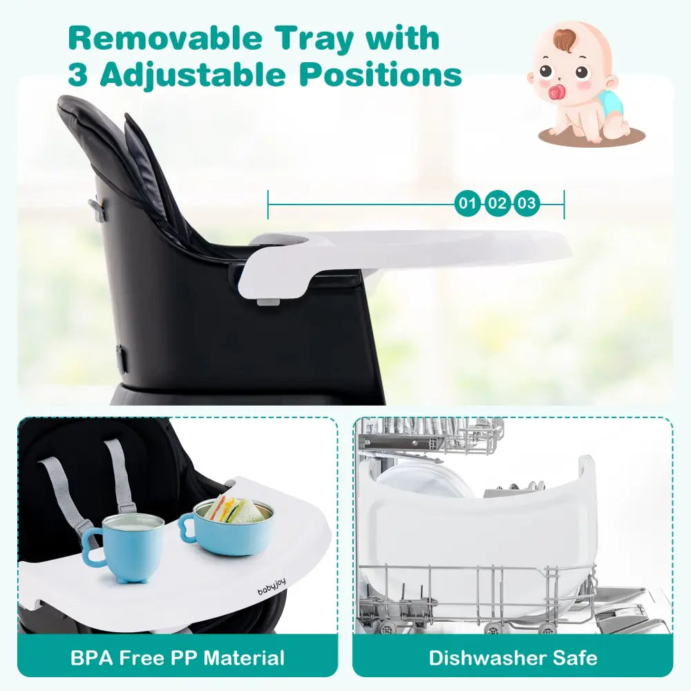 6-in-1 Convertible Baby High Chair with Adjustable Removable Tray-Black - Black - High Chairs