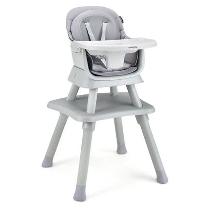 6-in-1 Convertible Baby High Chair with Adjustable Removable Tray-Gray - Gray - High Chairs