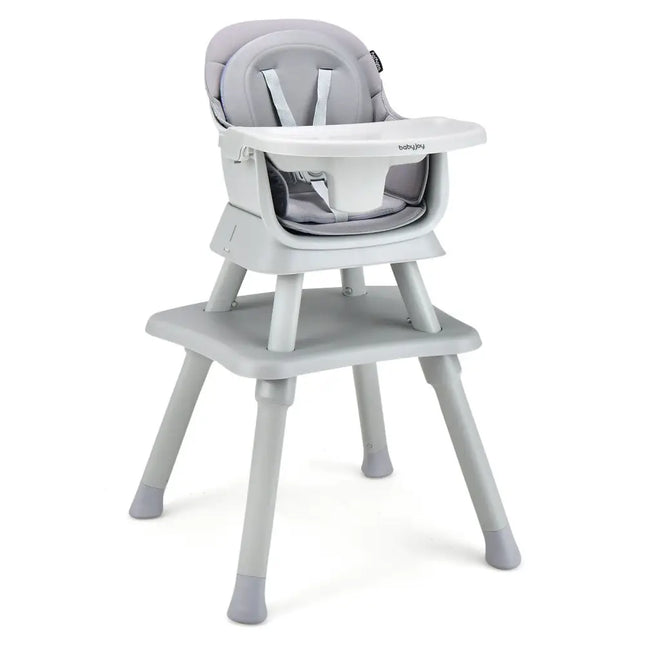 6-in-1 Convertible Baby High Chair with Adjustable Removable Tray-Gray - Gray - High Chairs