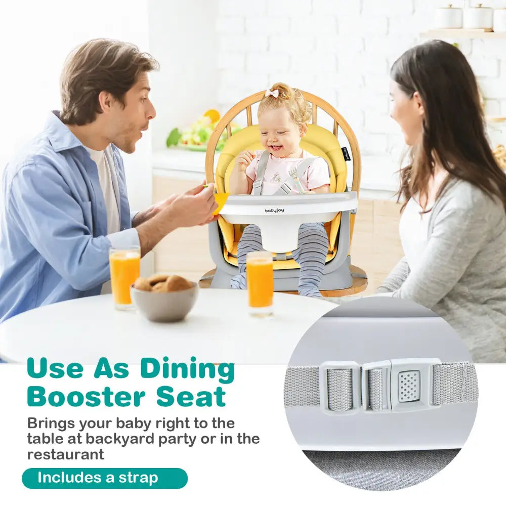 6-in-1 Convertible Baby High Chair with Adjustable Removable Tray-Yellow - Yellow - High Chairs