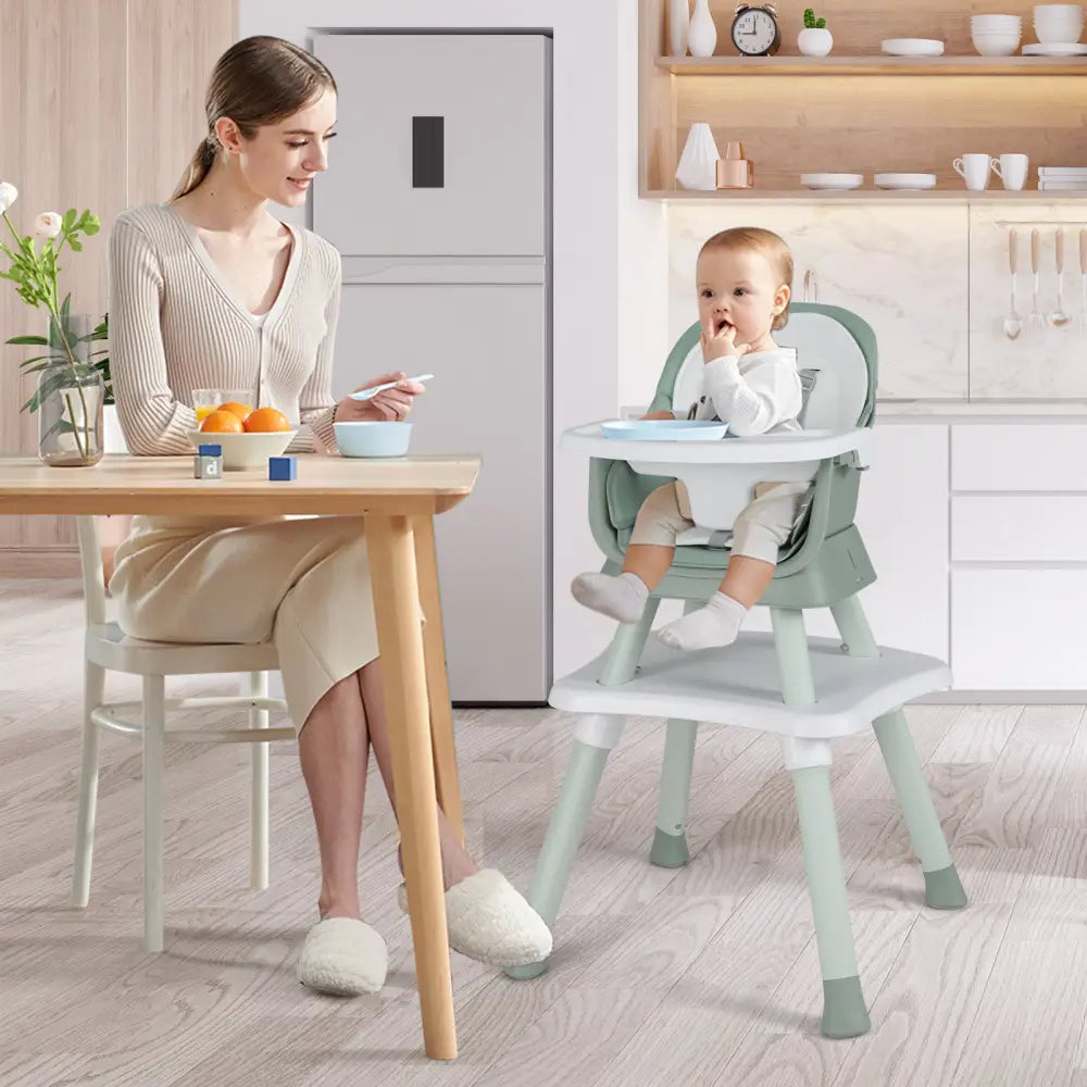 6-in-1 Convertible Baby High Chair with Adjustable Removable Tray-Green - Green - High Chairs