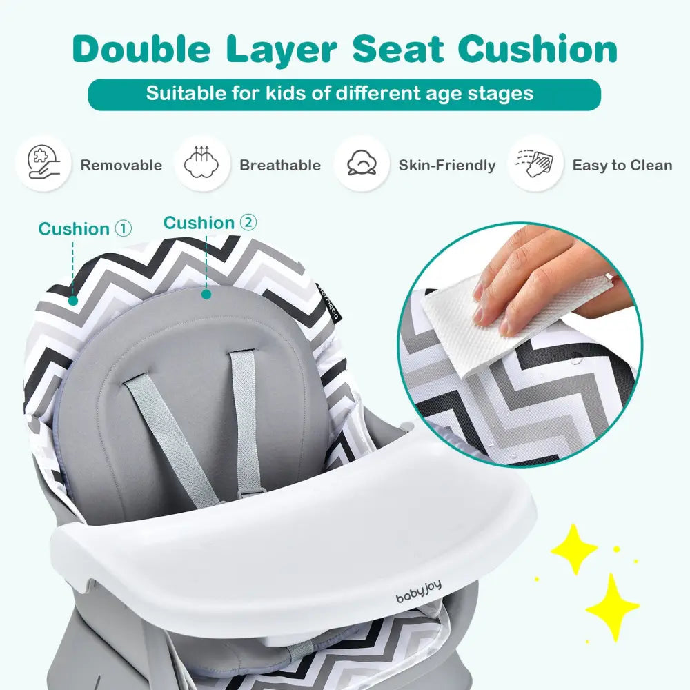 6-in-1 Convertible Baby High Chair with Adjustable Removable Tray-Gray & White - Gray & White - High Chairs