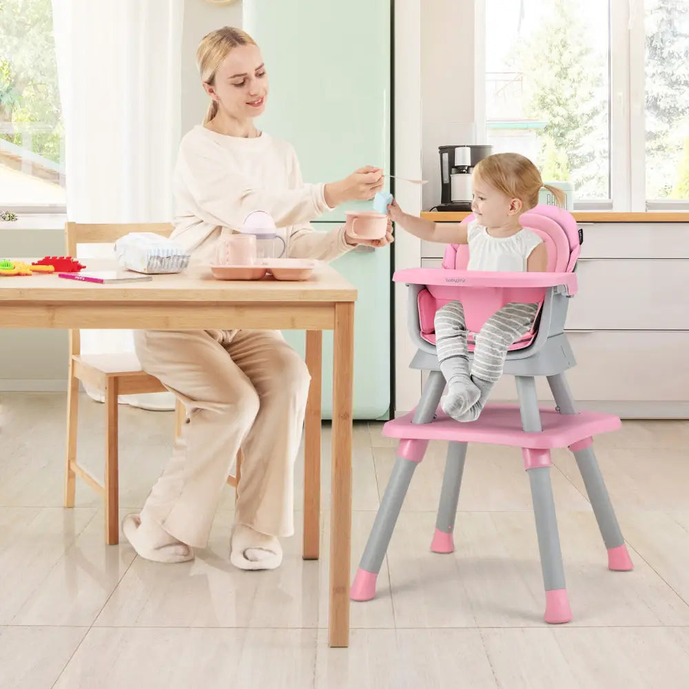 6-in-1 Convertible Baby High Chair with Adjustable Removable Tray-Pink - Pink - High Chairs